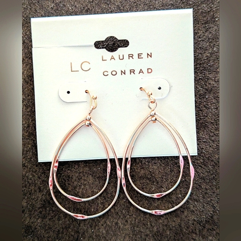 NWT LC Lauren Conrad Rose Gold Tone Double Nested Teardrop Earrings